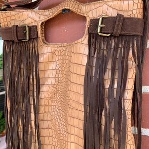 EUC Vegan Leather Crossbody Fringe Adjustable Giannini